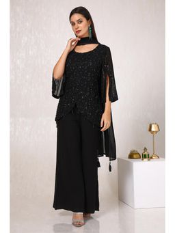 Soch - Women Black Georgette Blend Embellished Kurta with Palazzo & Dupatta (Set of 3)