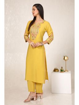 Soch - Women Mustard Viscose Blend Embroidered & Sequin Kurta with Pant (Set of 2)