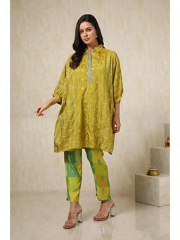 Soch - Women Green Viscose Blend Embroidered Kaftan Kurta with Inner & Pant (Set of 3)