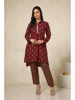 Soch - Women Maroon Viscose Blend Embroidered Mirror Work Kurta with Pant (Set of 2)