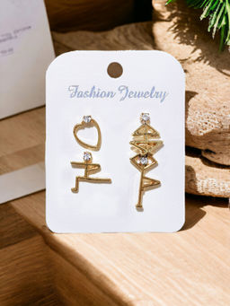 OOMPH - Women Mix Match Design Gold Stud Earrings (Single Piece) (Pack of 4)