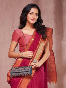 Fabindia - Navy Blue Brocade Clutch (L)