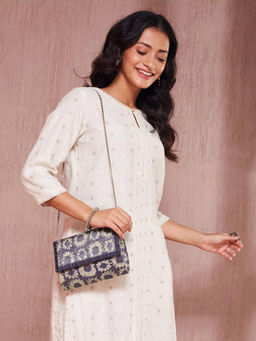 Fabindia - Navy Blue Silk Blend Clutch