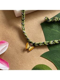 Digital Dress Room - Gold Plated Mustard & Lemon Color Butterfly Charm Rakhi For Raksha Bandhan
