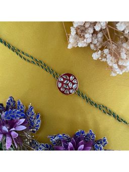 Digital Dress Room - Gold Plated Red Kundan Pendant Rakhi For Raksha Bandhan