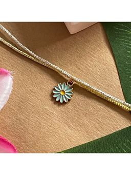 Digital Dress Room - Gold Plated Aqua Blue Flower Charm Rakhi For Raksha Bandhan