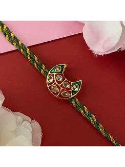Digital Dress Room - Gold Plated Red/Green Kundan Pendant Rakhi For Raksha Bandhan