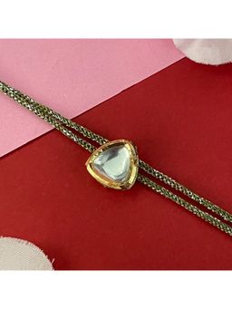 Digital Dress Room - Gold Plated Small Triangle Kundan Pendant Rakhi For Raksha Bandhan