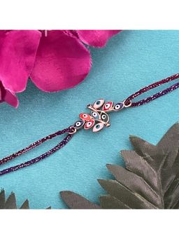Digital Dress Room - Gold Plated Leaf Multicolor Evil Eye Charm Rakhi For Raksha Bandhan