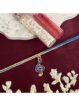 Digital Dress Room - Gold Plated Blue Musical Note Charm Rakhi For Raksha Bandhan