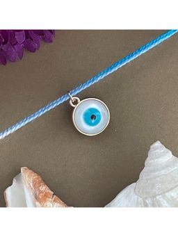 Digital Dress Room - Gold Plated White Evil Eye Charm Rakhi For Raksha Bandhan