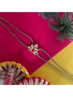 Digital Dress Room - Gold Plated Kundan Lotus Flower Pendant Rakhi For Raksha Bandhan