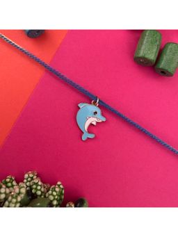 Digital Dress Room - Gold Plated Blue Dolphin Charm Rakhi For Raksha Bandhan