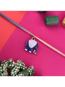 Digital Dress Room - Gold Plated Blue Elephant Charm Rakhi For Raksha Bandhan