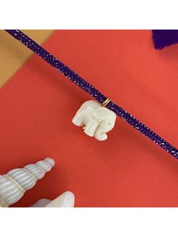 Digital Dress Room - Gold Plated White Elephant Charm Rakhi For Raksha Bandhan