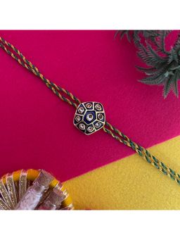 Digital Dress Room - Gold Plated Blue Kundan Pendant Rakhi For Raksha Bandhan