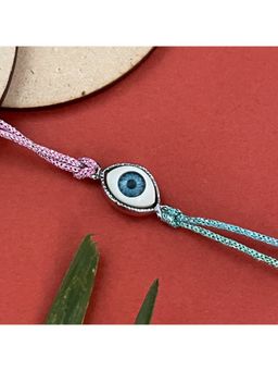 Digital Dress Room - Gold Plated Oval Shape Evil Eye Charm Rakhi For Raksha Bandhan