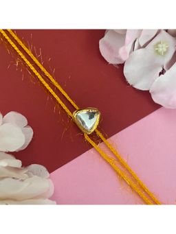 Digital Dress Room - Gold Plated Big Triangle Kundan Pendant Rakhi For Raksha Bandhan