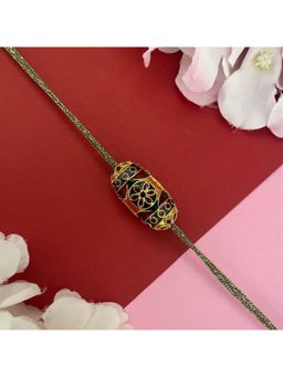 Digital Dress Room - Gold Plated Barrel-Shaped Enamel Pendant Rakhi For Raksha Bandhan