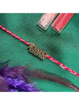 Digital Dress Room - Gold Plated "Radhey Krishna" Name Pendant Rakhi For Raksha Bandhan