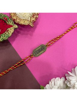 Digital Dress Room - Gold Plated Om Swastik Urja Symbol Thread Rakhi For Raksha Bandhan