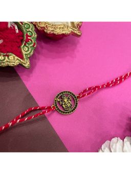 Digital Dress Room - Gold Plated Lord Ganesha Round Pendant Thread Rakhi For Raksha Bandhan