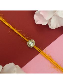 Digital Dress Room - Gold Plated Kundan & Ad Oval Shape Pendant Rakhi For Raksha Bandhan