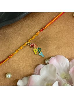 Digital Dress Room - Gold Plated Happy Charm Mauli Thread Rakhi For Raksha Bandhan