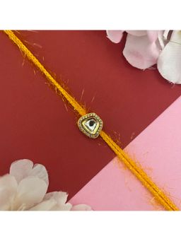Digital Dress Room - Gold Plated Kundan/Ad Square Shape Pendant Rakhi For Raksha Bandhan