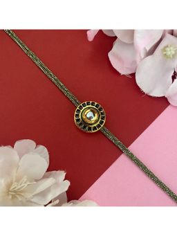 Digital Dress Room - Gold Plated Kundan Round Shape Pendant Rakhi For Raksha Bandhan