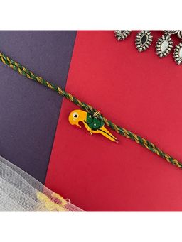 Digital Dress Room - Wooden Parrot Bird Handmade Kids Thread Rakhi For Raksha Bandhan