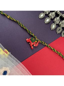 Digital Dress Room - Wooden Baby Elephant Kids Thread Rakhi For Raksha Bandhan