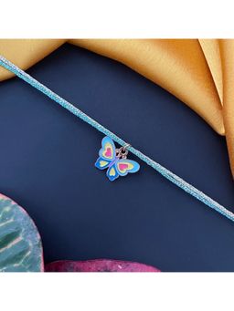 Digital Dress Room - Gold Plated Blue Butterfly Charm Rakhi For Raksha Bandhan