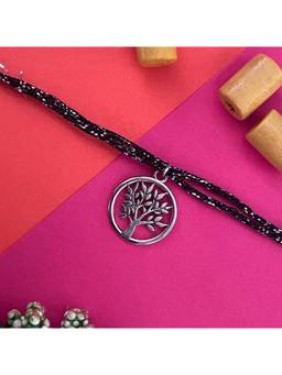 Digital Dress Room - Silver Plated Tree Of Life Charm Pendant Thread Rakhi For Raksha Bandhan