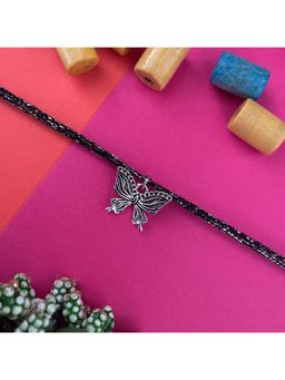 Digital Dress Room - Silver Plated Butterfly Charm Pendant Thread Rakhi For Raksha Bandhan