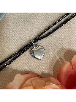 Digital Dress Room - Silver Plated Heart Charm Pendant Thread Rakhi For Raksha Bandhan