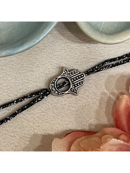 Digital Dress Room - Silver Plated Hamsa Hand Charm Pendant Thread Rakhi For Raksha Bandhan