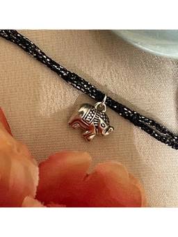 Digital Dress Room - Silver Plated Elephant Charm Pendant Thread Rakhi For Raksha Bandhan