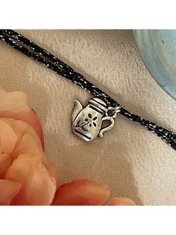 Digital Dress Room - Silver Plated Tea Kettle/Teapot Charm Pendant Thread Rakhi | Best Rakhi For Bhai