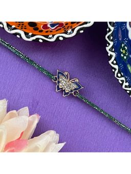 Digital Dress Room - Gold Plated Ad Blue Butterfly Charm Rakhi For Raksha Bandhan