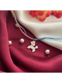 Digital Dress Room - Gold Plated White Enamel Pet Dog Charm Rakhi For Raksha Bandhan