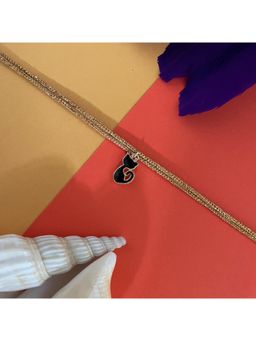 Digital Dress Room - Gold Plated Enamel Black Cat Charm Pendant Rakhi For Raksha Bandhan,