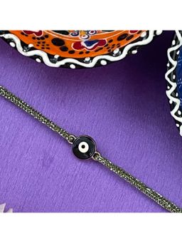 Digital Dress Room - Gold Plated Black Evil Eye Charm Pendant Rakhi For Raksha Bandhan,