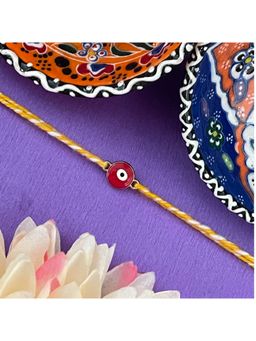 Digital Dress Room - Gold Plated Red Evil Eye Charm Pendant Rakhi For Raksha Bandhan,