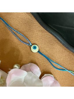 Digital Dress Room - Gold Plated White Evil Eye Charm Pendant Rakhi For Raksha Bandhan,