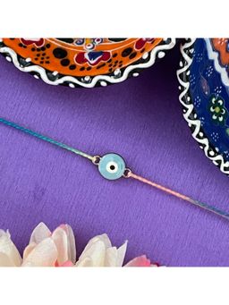 Digital Dress Room - Gold Plated Sky Blue Evil Eye Charm Rakhi For Raksha Bandhan,