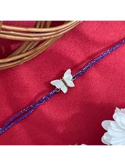 Digital Dress Room - Gold Plated Mini White Butterfly Charm Rakhi For Raksha Bandhan