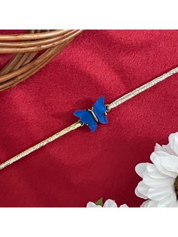 Digital Dress Room - Gold Plated Mini Blue Butterfly Charm Rakhi For Raksha Bandhan