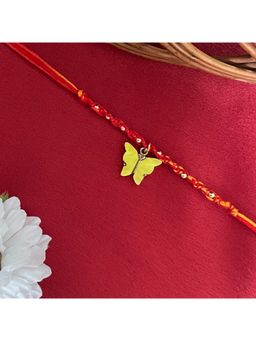 Digital Dress Room - Gold Plated Mini Yellow Butterfly Charm Rakhi For Raksha Bandhan
