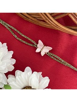 Digital Dress Room - Gold Plated Mini Light Pink Butterfly Charm Rakhi For Raksha Bandhan